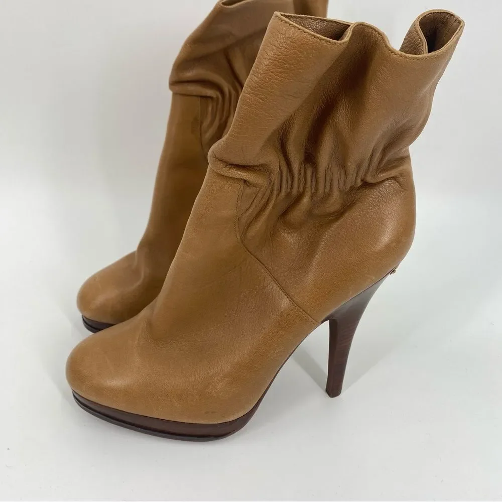 Michael Kors Tan Heeled Boots with Slouchy Detail size 8